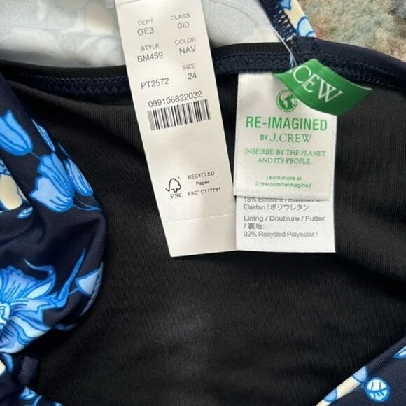 NWT J.Crew Floral Ruched One Shoulder Swimsuit BM459 24 Midnight Blue #2904 - Picture 6 of 14